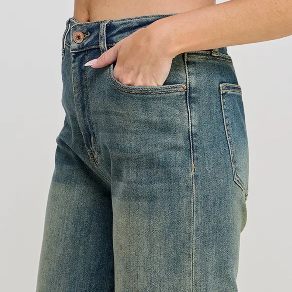 Classic Dark Denim Wide Leg Semi Straight Women's Jeans - Picture 4 of 6